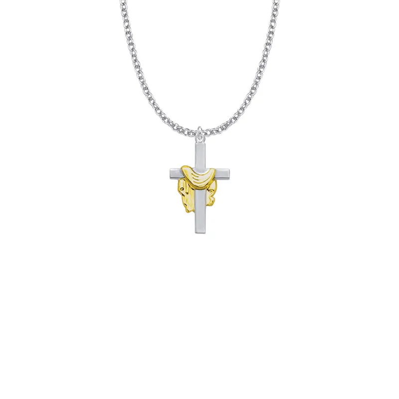 1 Inch Two-Tone Sterling Silver Robe Cross Necklace