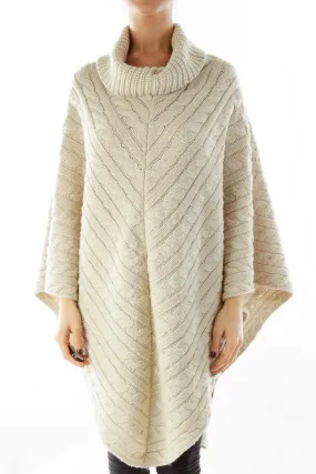 Beige Knit Turtle Neck Poncho