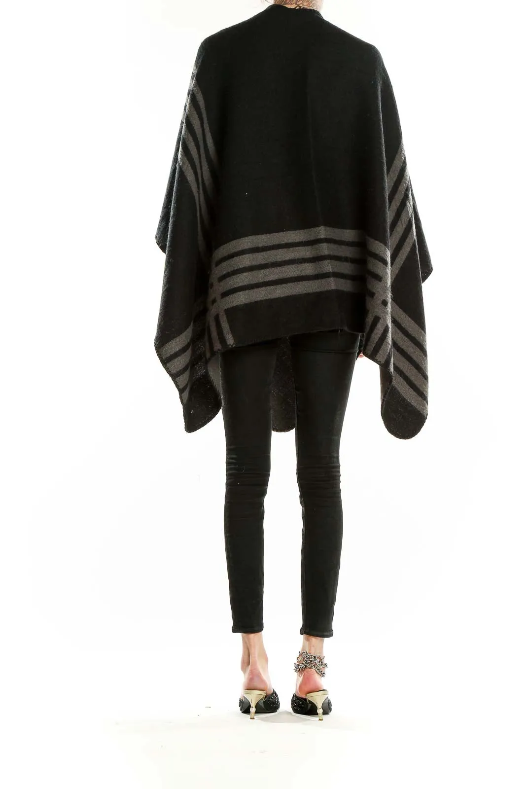 Black Striped Knit Poncho