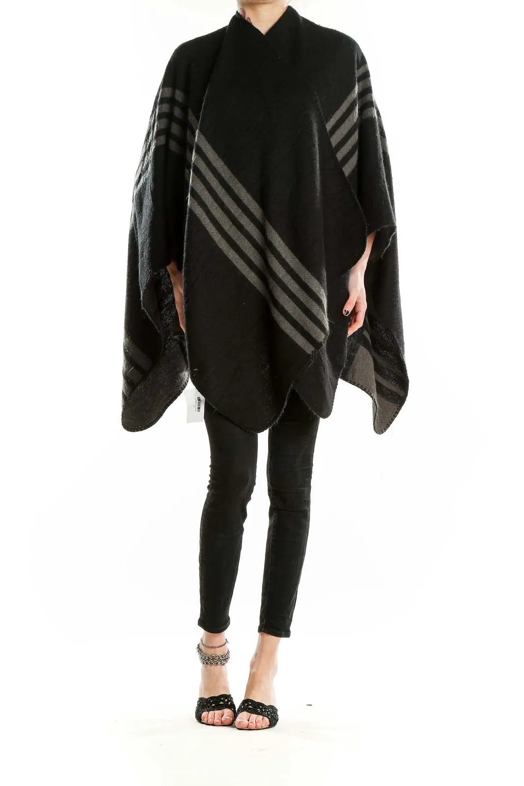 Black Striped Knit Poncho