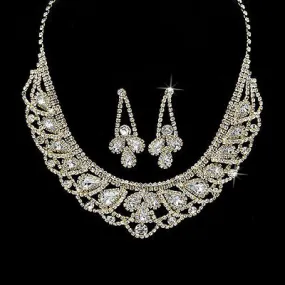 Bridal Wedding Jewelry Set Necklace Crystal Rhinestone Bib Round Gold CL