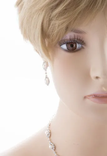 Bridal Wedding Prom Jewelry Set Crystal Rhinestone Pearl Elegant White