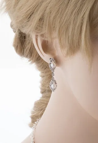 Bridal Wedding Prom Jewelry Set Crystal Rhinestone Pearl Elegant White