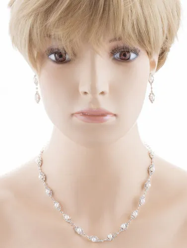 Bridal Wedding Prom Jewelry Set Crystal Rhinestone Pearl Elegant White