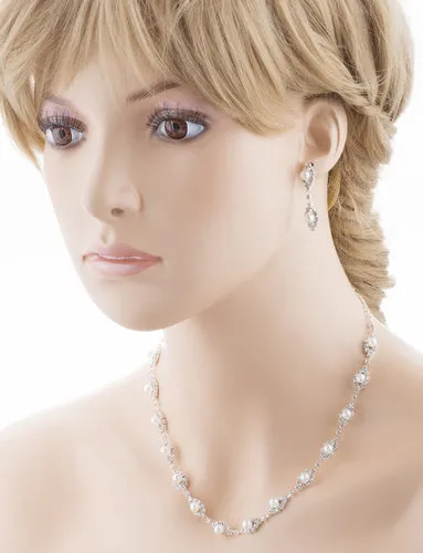 Bridal Wedding Prom Jewelry Set Crystal Rhinestone Pearl Elegant White