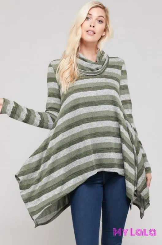 Calie Cowl Neck Trapeze Sweater (Olive)