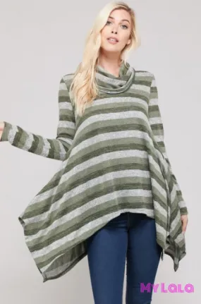 Calie Cowl Neck Trapeze Sweater (Olive)