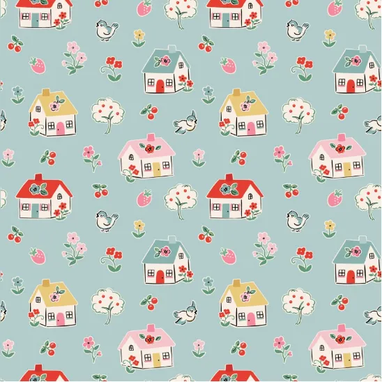 Home Sweet Home Happy Home Blue Yardage