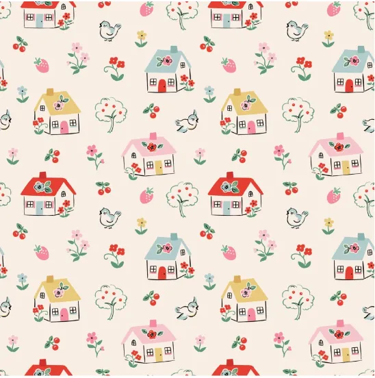 Home Sweet Home Happy Home Cream Yardage