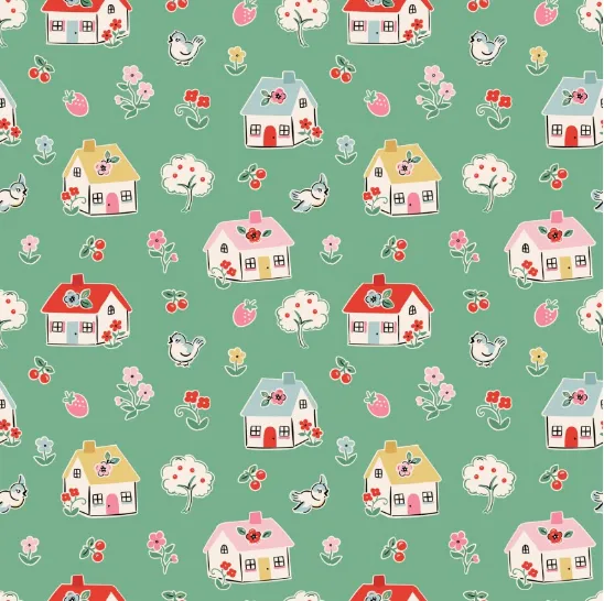 Home Sweet Home Happy Home Green Yardage