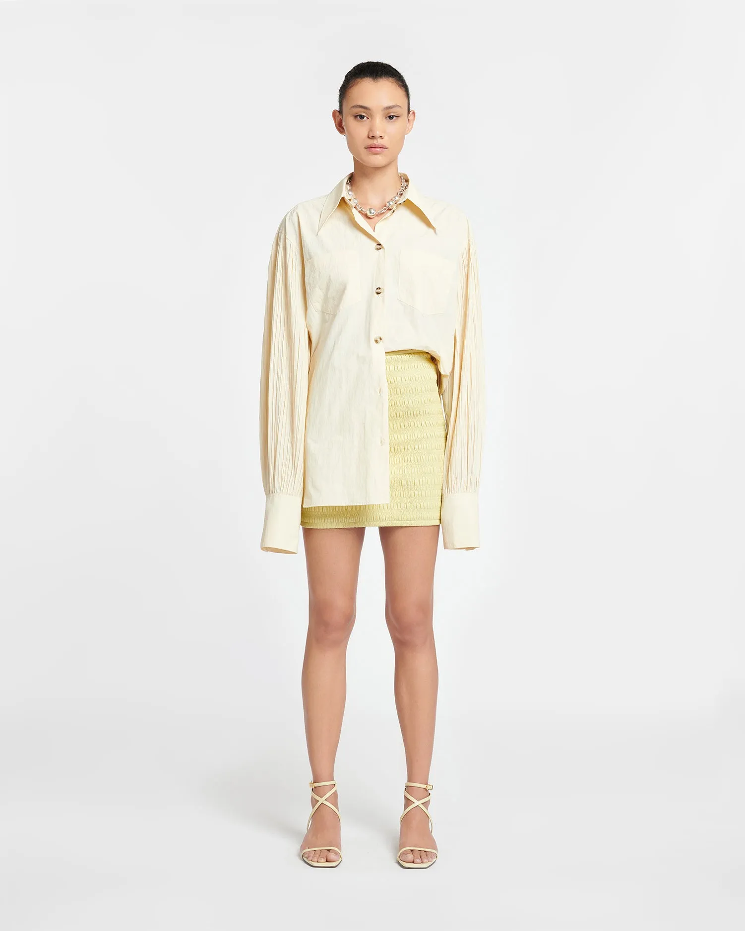 Nele - Pleated Poplin Shirt - Creme