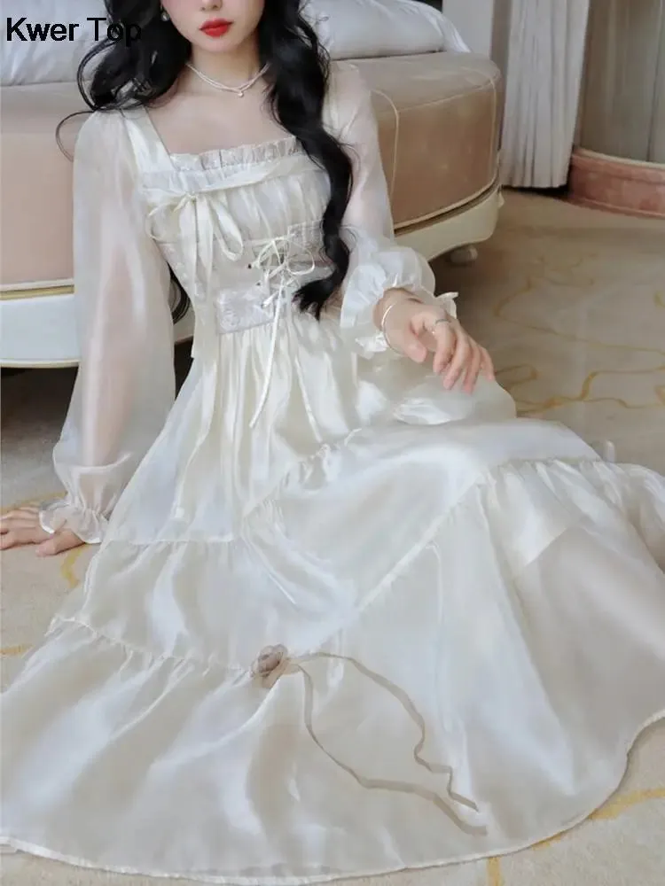Romantisches Langarm Soft-Girl Kleid im Prinzessinnen-Stil
