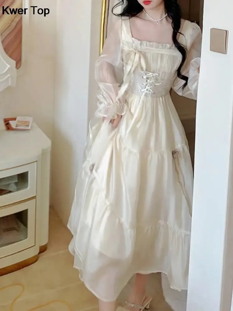 Romantisches Langarm Soft-Girl Kleid im Prinzessinnen-Stil