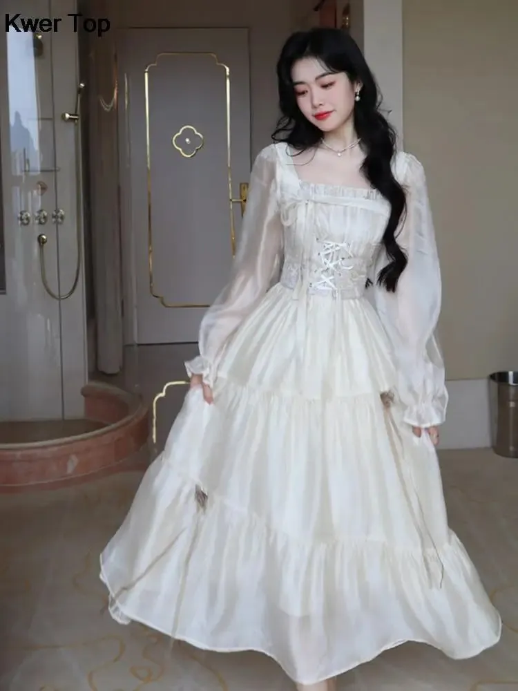 Romantisches Langarm Soft-Girl Kleid im Prinzessinnen-Stil