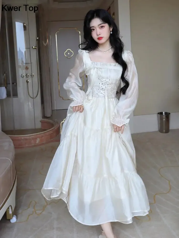 Romantisches Langarm Soft-Girl Kleid im Prinzessinnen-Stil