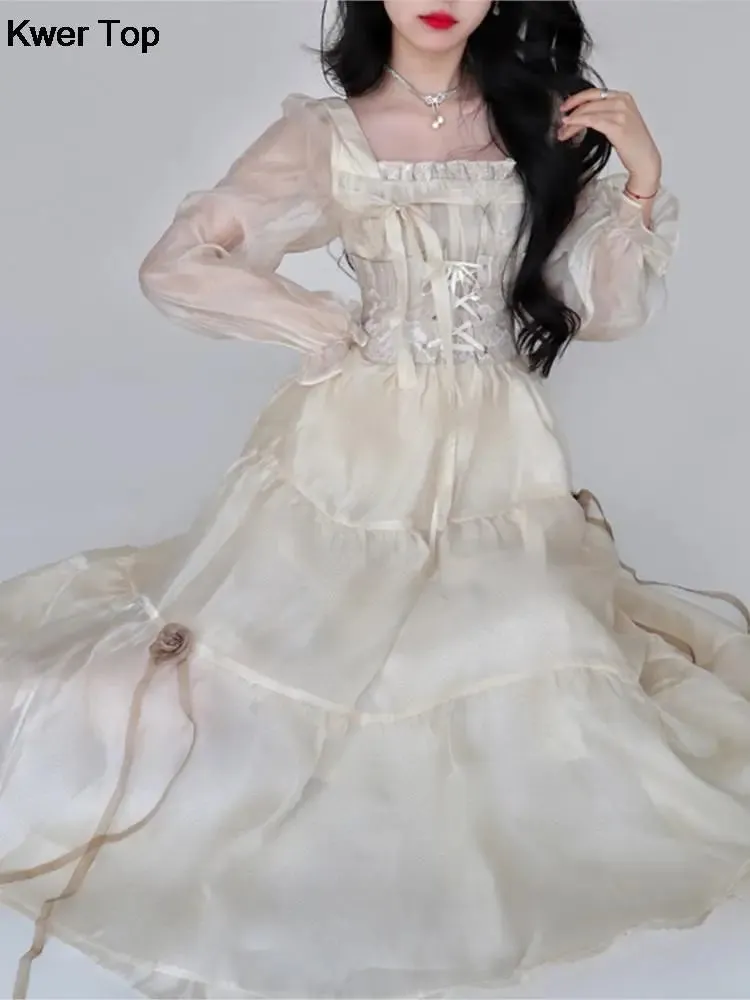 Romantisches Langarm Soft-Girl Kleid im Prinzessinnen-Stil