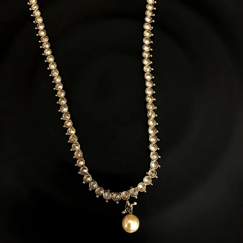 Single Layer Simple Antique Long Necklace Set With Matching Jhumki