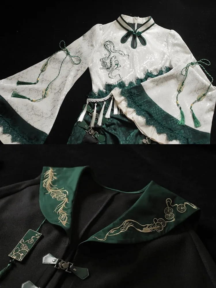 Slythern Black and Green Snake Scale Gothic Robe