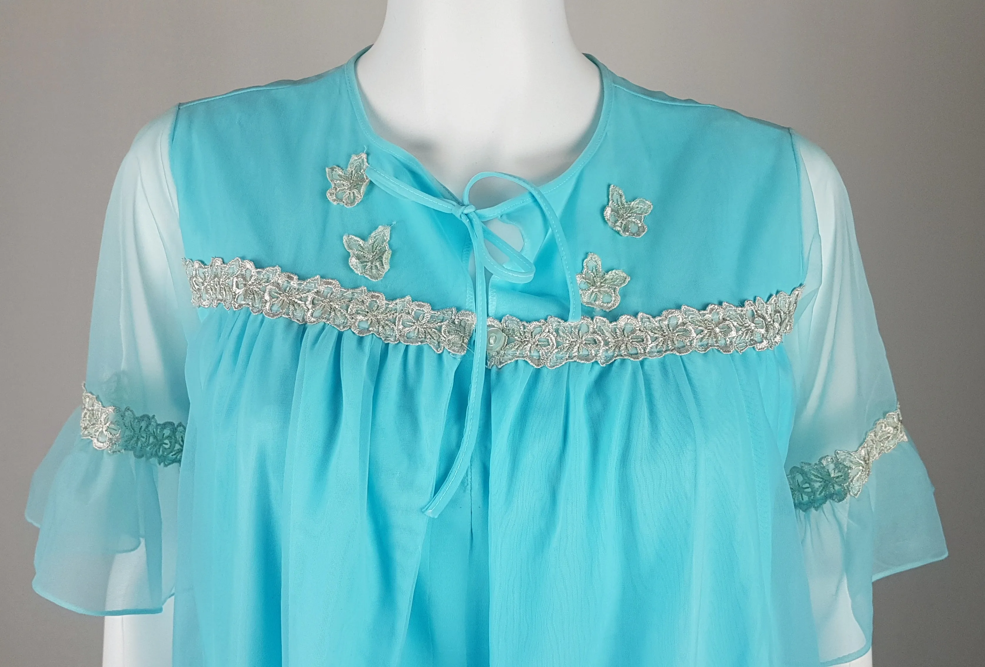 Vintage 60's Azure Blue Peignoir Slip & Robe Lingerie Set