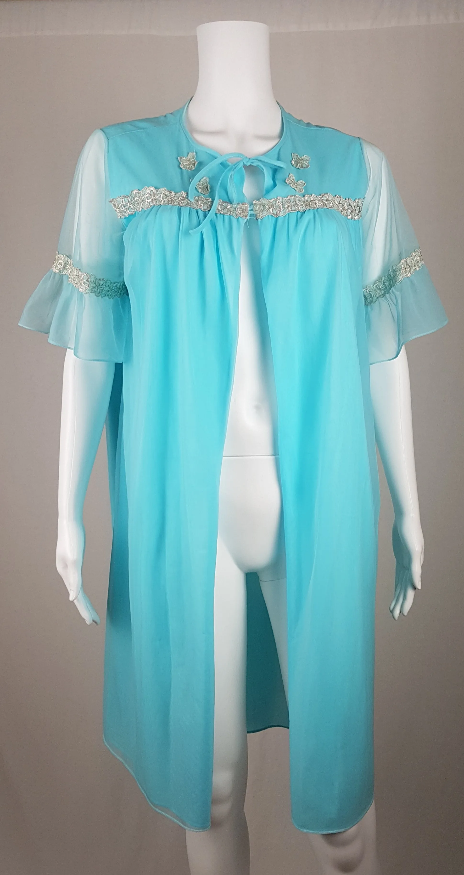 Vintage 60's Azure Blue Peignoir Slip & Robe Lingerie Set
