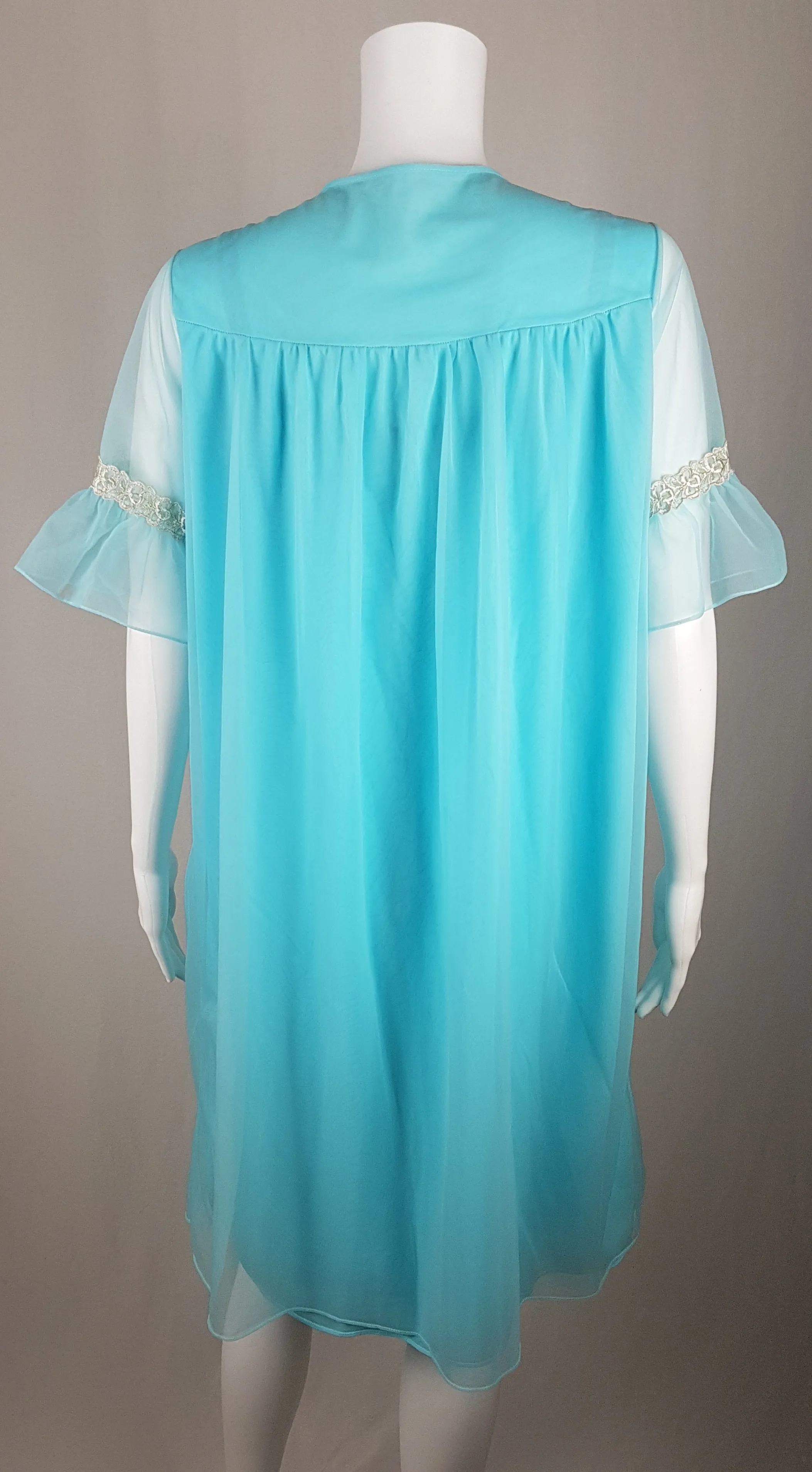 Vintage 60's Azure Blue Peignoir Slip & Robe Lingerie Set