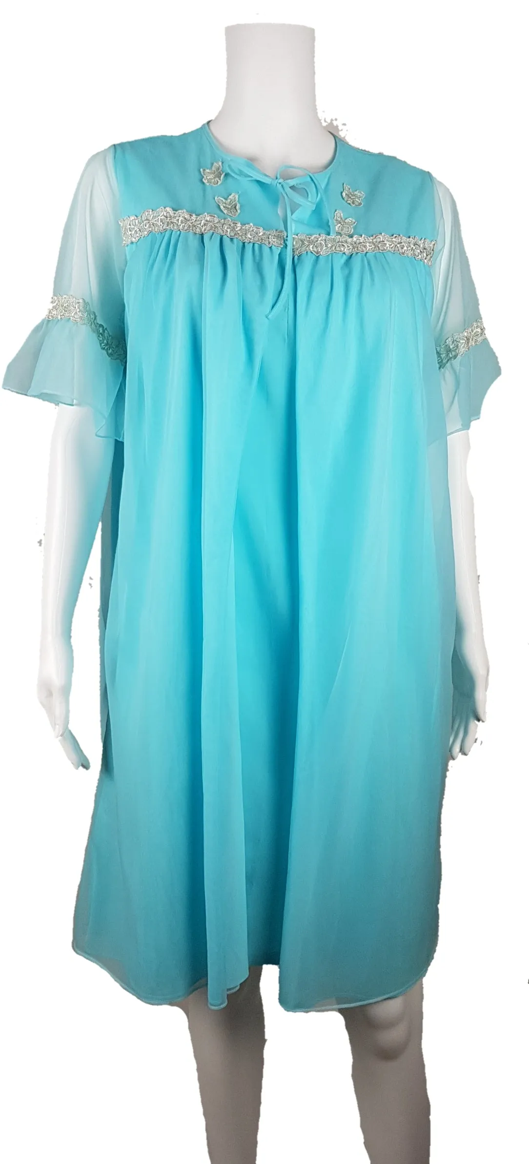 Vintage 60's Azure Blue Peignoir Slip & Robe Lingerie Set